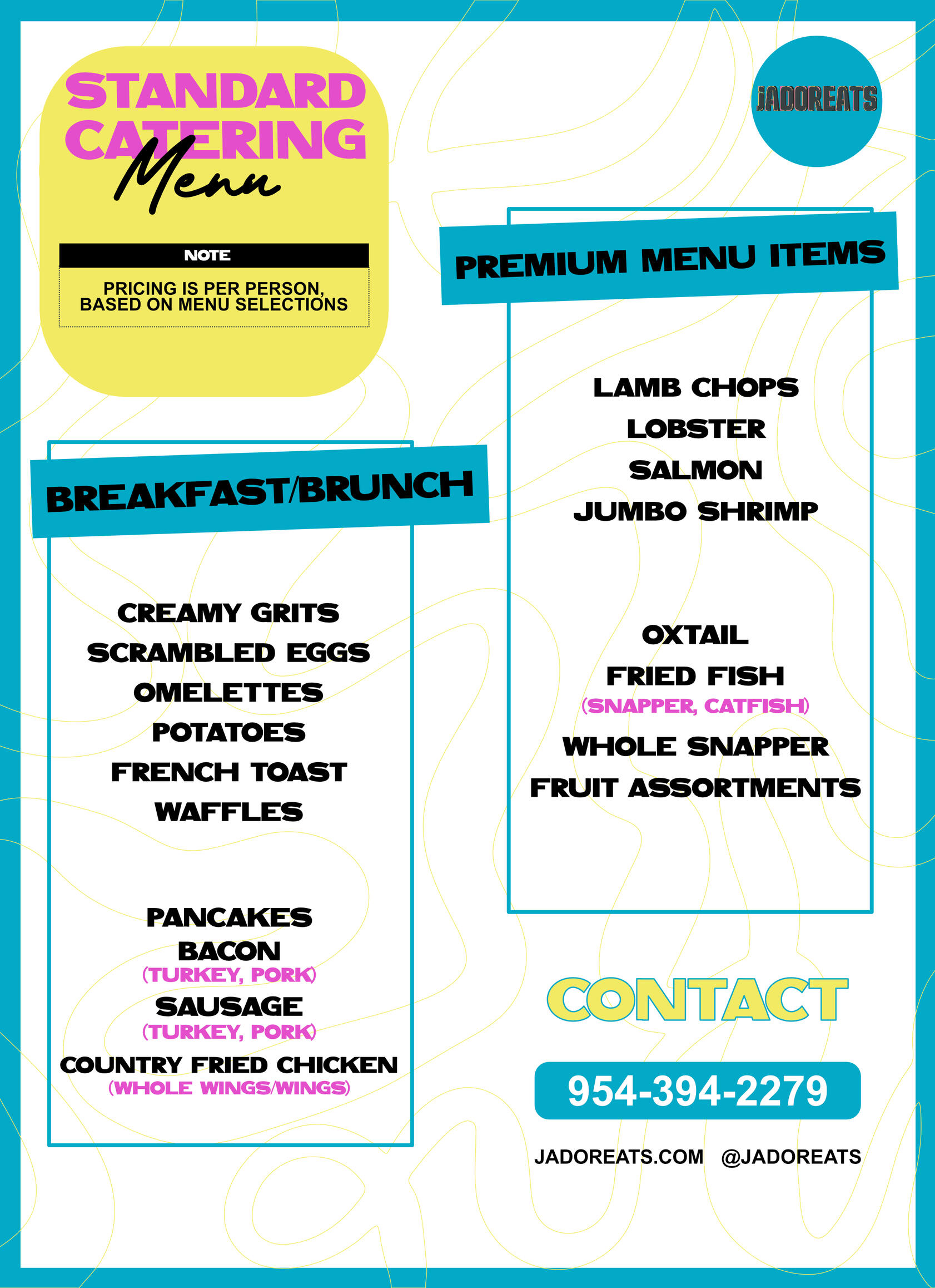 JADOREATS A LA CARTE MENU