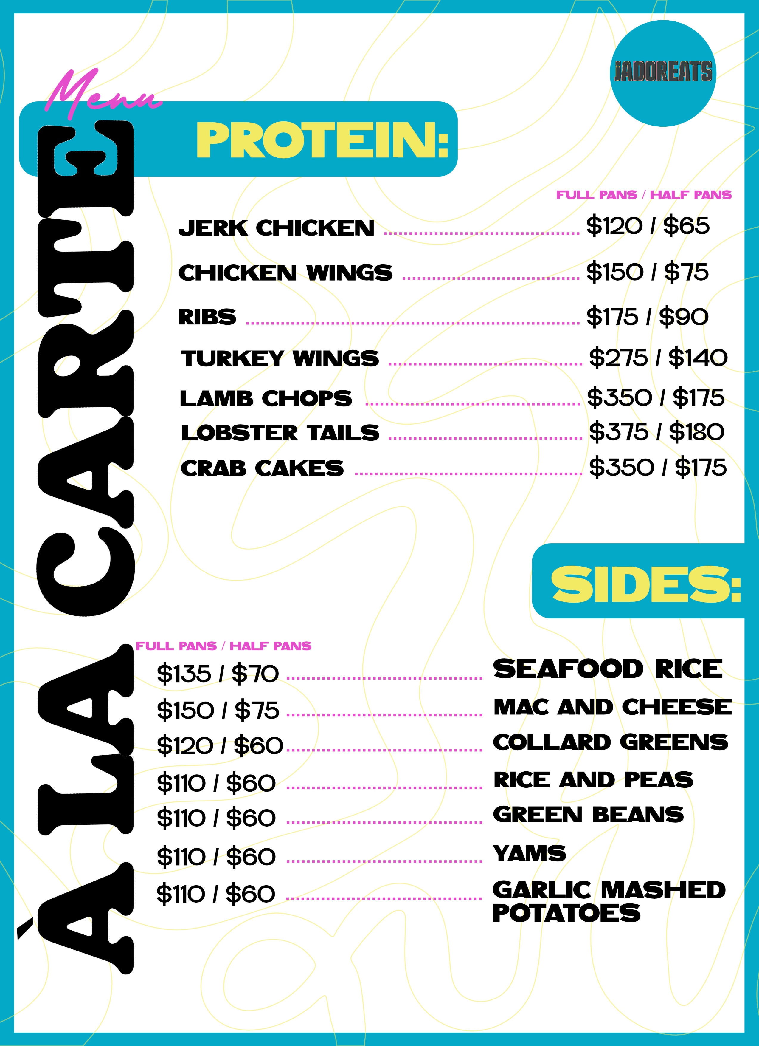 JADOREATS A LA CARTE MENU