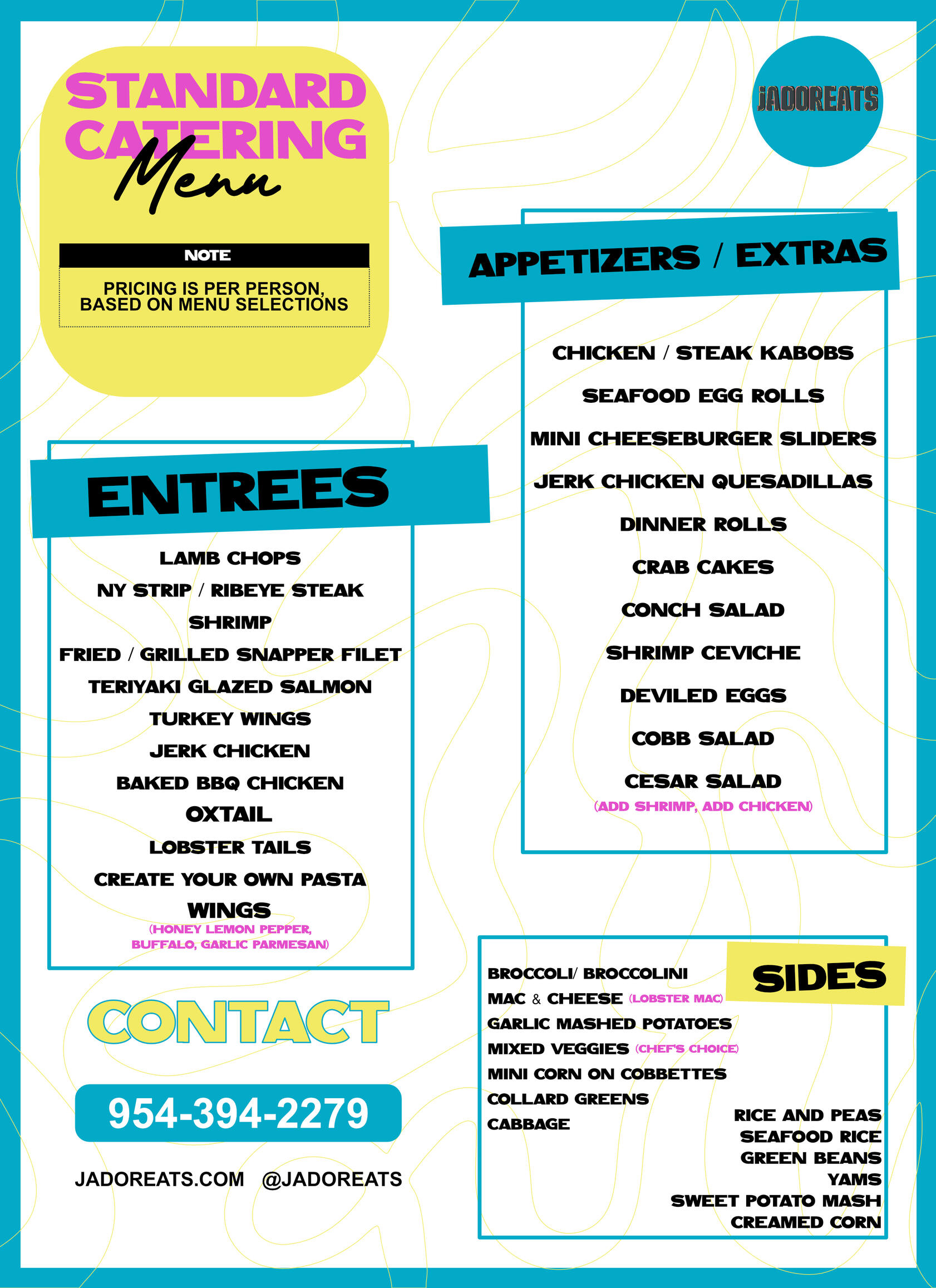 JADOREATS A LA CARTE MENU
