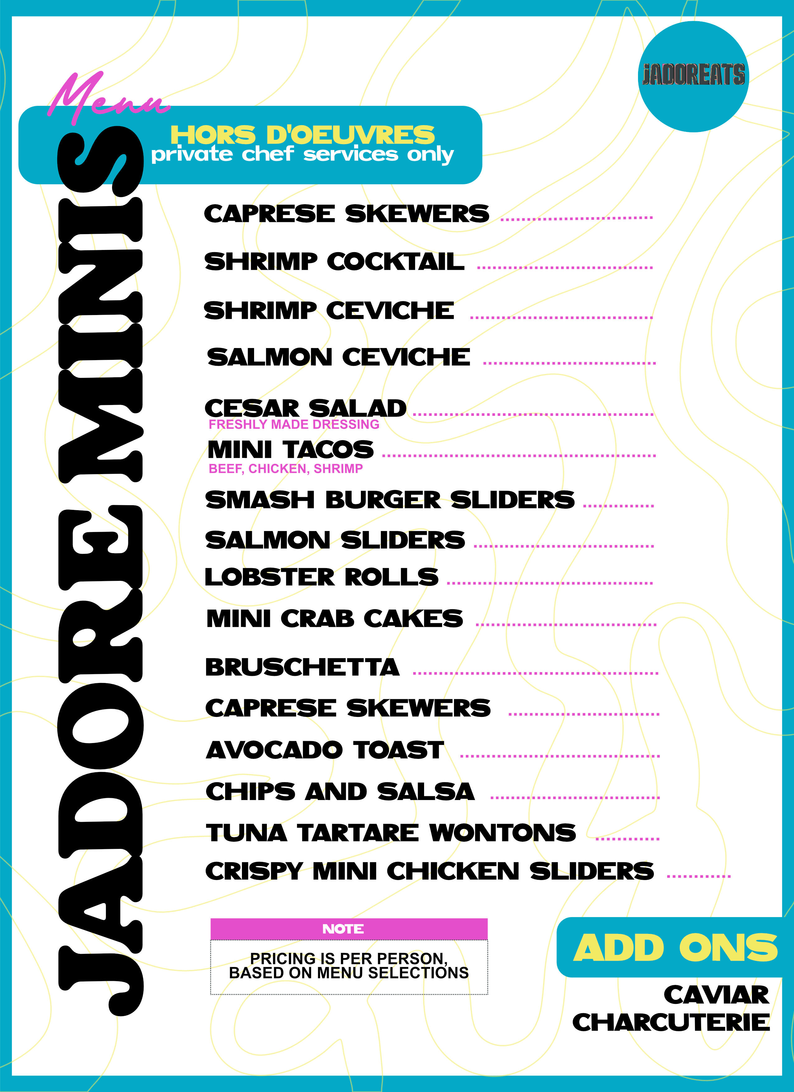 JADOREATS A LA CARTE MENU